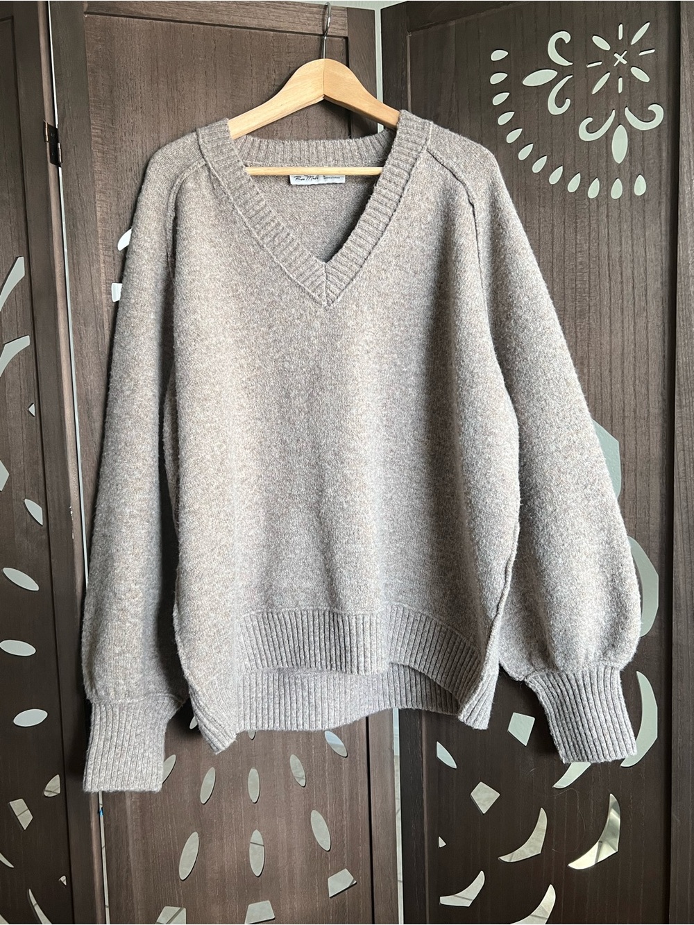 Relaxed V-Neck Sweater in Light Taupe